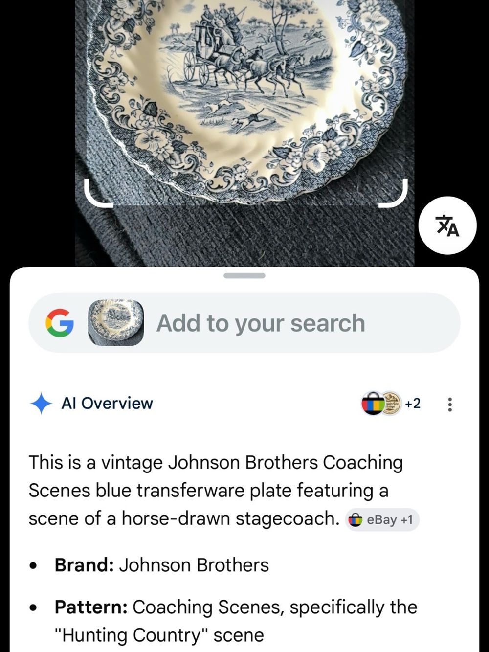 Johnson Brothers Blue and White Coaching Scene Plate